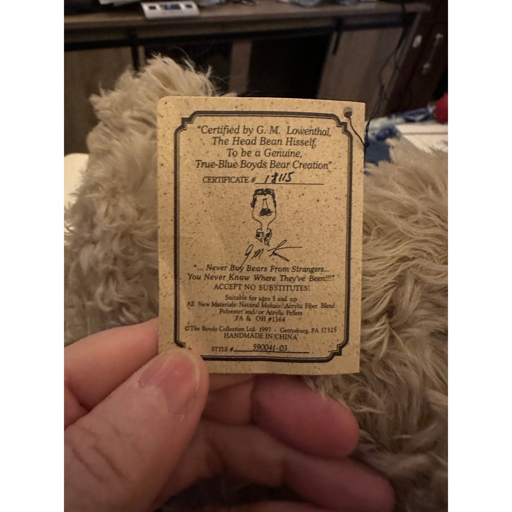 Boyds Bear Mohair Collection Certificate 17115 Collectible Teddy - Picture 5 of 7